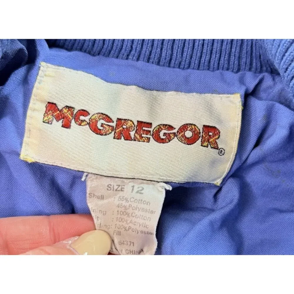 McGregor Vintage Youth Kids Bomber Jacket Coat Blue Pockets Size 12